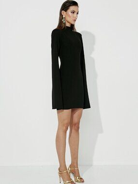 MOSSMAN Sense Of Mystery Cape Sleeve Dress Mini Long Sleeve Black Size US 2